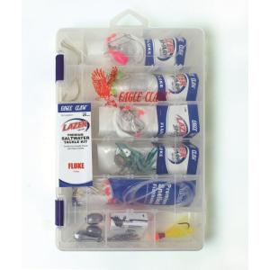 EAGLE CLAW LAZER SHARP FLUKE SALTWATER TACKLE KIT, 30 PIECES, CONTAINS ASSORTED SALTWATER HOOKS, SINKERS AND TACKLE FOR SALTWATER FLUKE FISHING